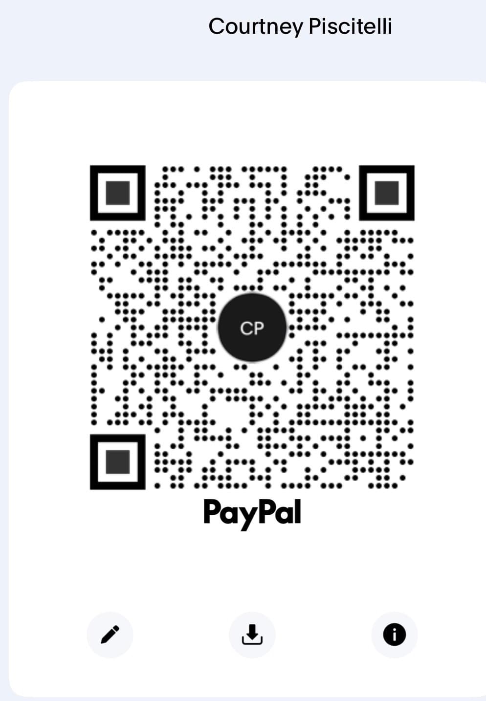 PayPal QR code for Courtney Piscitelli - scan to donate