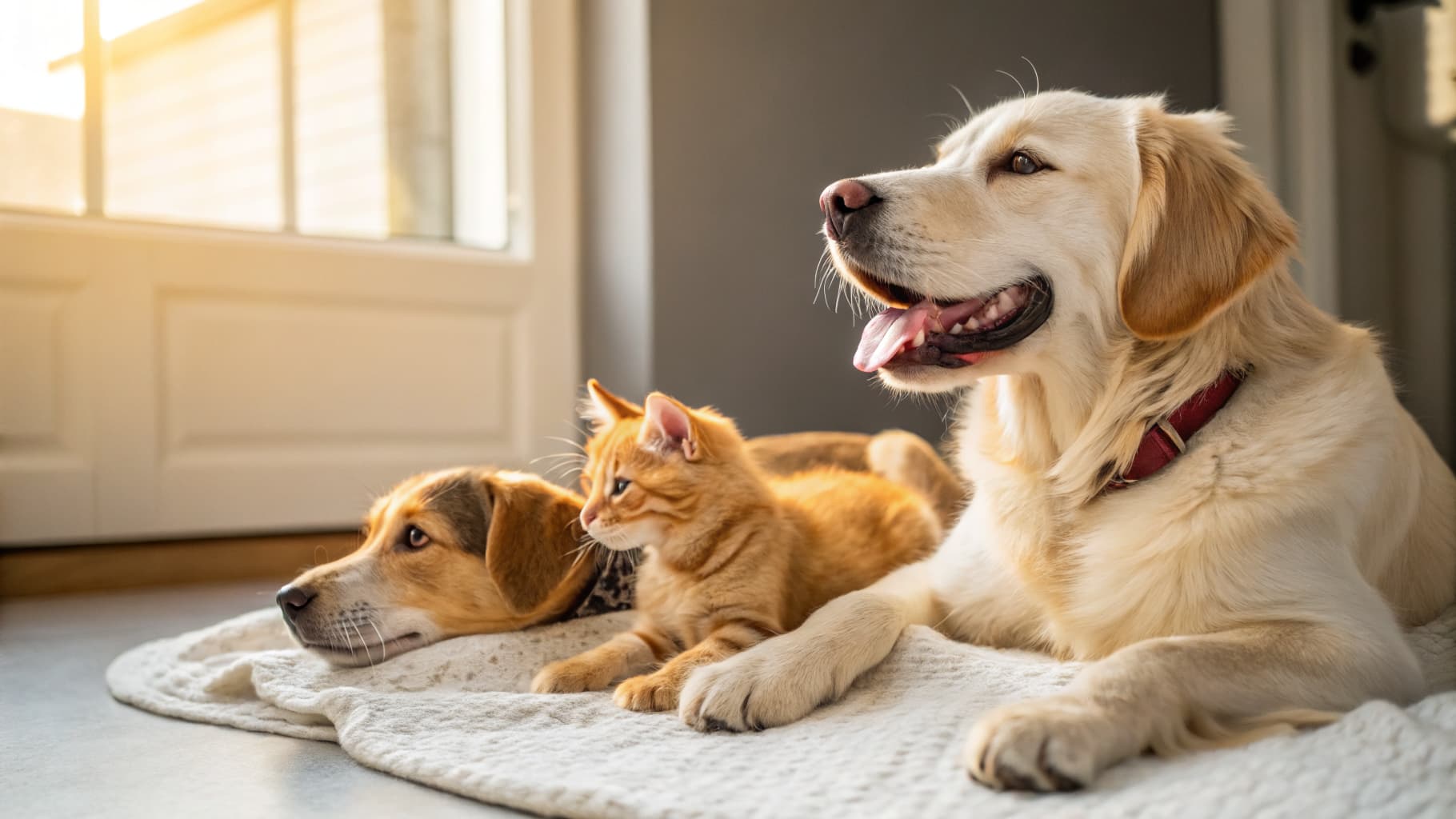 Happy cats and dogs enjoying holistic pet care